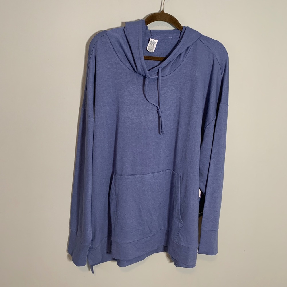 NEW RBX French Terry Pullover Hoodie High Low‎ Hem Front Pocket Blue Violet 3X